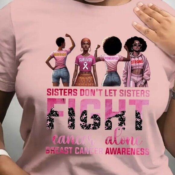 🆕️🆑️ Breast Cancer Awareness T-Shirt "Sisters Don't Let Sisters Fight Alone" L - Picture 3 of 6